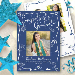 Blue White Hand Drawn Doodles Graduation 4 Photo Meddelande