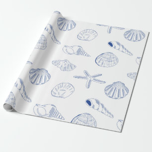 Blue White Hand plockade Snäckor Beach, sommar Presentpapper