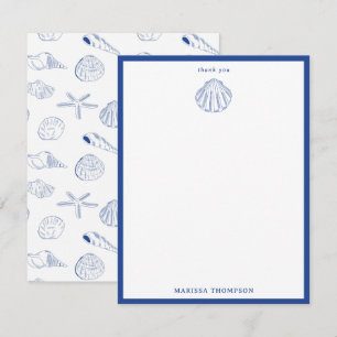 Blue White Hand plockade Snäckor Beach, sommar Tack Kort