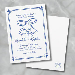 Blue White Hand plockade Whimsical Bow Bröllop Inbjudningar
