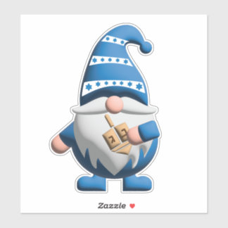 Blue White Hanukkah Gnome holding Dreidel Klistermärken