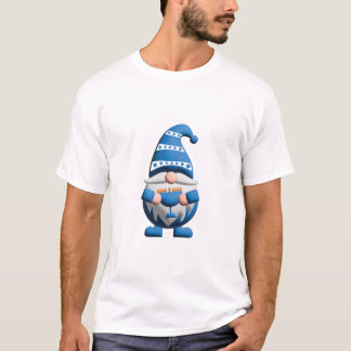 Blue White Hanukkah Gnome holding Menorah T Shirt
