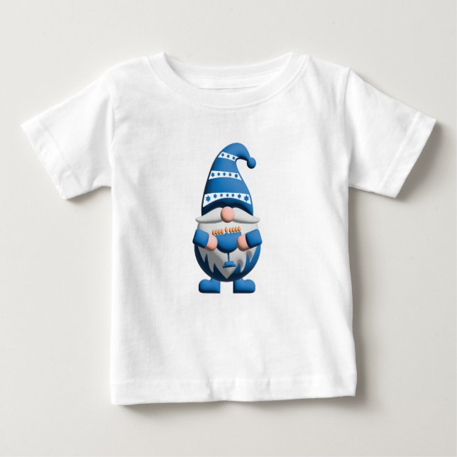 Blue White Hanukkah Gnome holding Menorah T Shirt (Framsida)