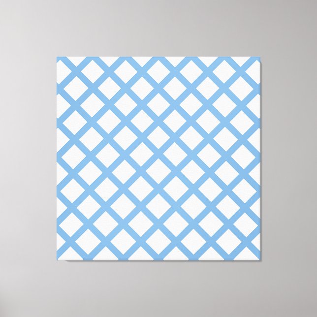 Blue White Harlequin Diamond Rand Mönster Canvastryck (Framsida)