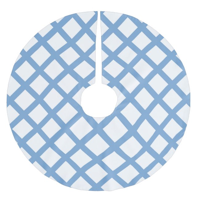 Blue White Harlequin Diamond Rand Mönster Julgransmatta Borstad Polyester (Framsidan)