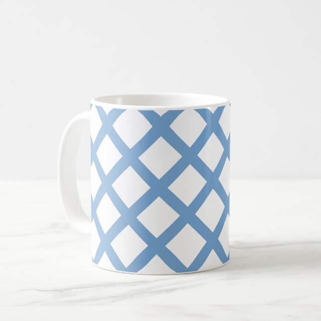 Blue White Harlequin Diamond Rand Mönster Kaffemugg (Framsida vänster)
