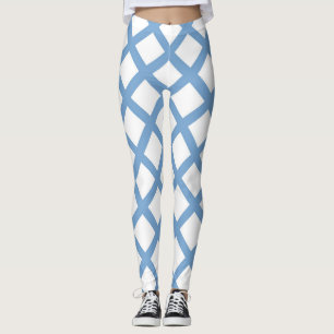 Blue White Harlequin Diamond Rand Mönster Leggings