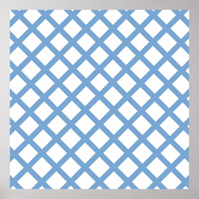 Blue White Harlequin Diamond Rand Mönster Poster (Framsidan)