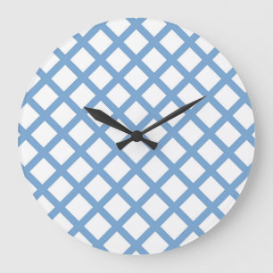 Blue White Harlequin Diamond Rand Mönster Stor Klocka