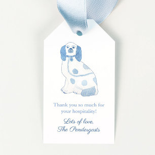 Blue & White HEarth Spain Pottery Hund Värdinna Presentetikett