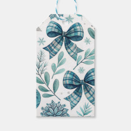 BLUE & WHITE HOLIDAY BOWS PRESENTETIKETT