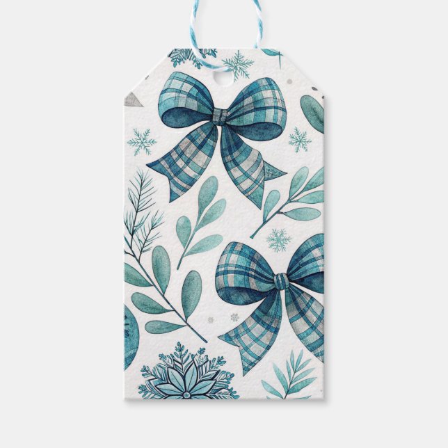 BLUE & WHITE HOLIDAY BOWS PRESENTETIKETT (Framsidan)