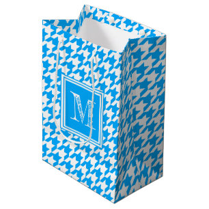 Blue White Houndstooth   Modern Monogram