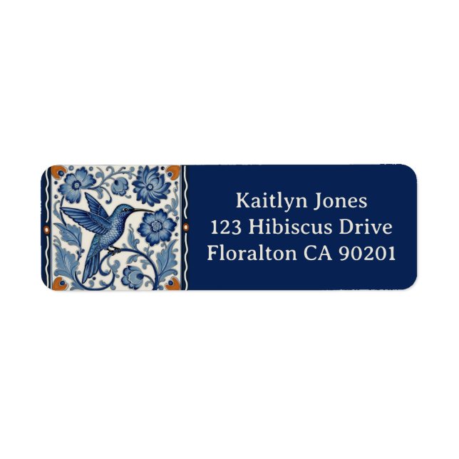 Blue & White Hummingbird Personalized Name Address Returadress Etikett (Framsidan)