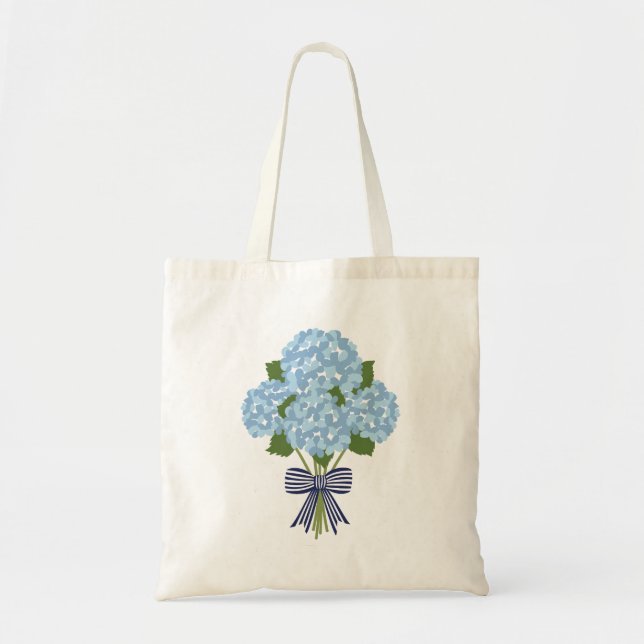Blue & White Hydrangea, Grandmillienial Chic Tote Tygkasse (Framsidan)