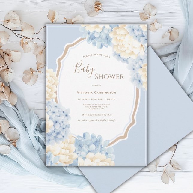 Blue & White Hydrangeas Vintage Baby Shower Inbjudningar (Skapare uppladdad)