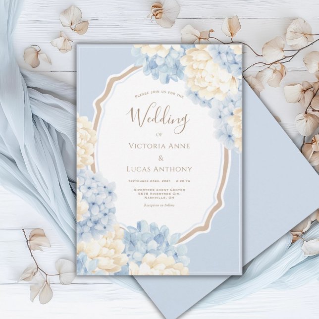 Blue & White Hydrangeas Vintage Wedding Inbjudningar (Skapare uppladdad)