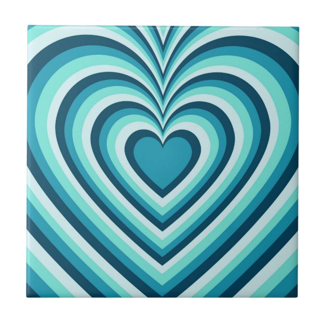 Blue White Hypnotic Heart Kärlek Mönster Kakelplatta (Framsidan)