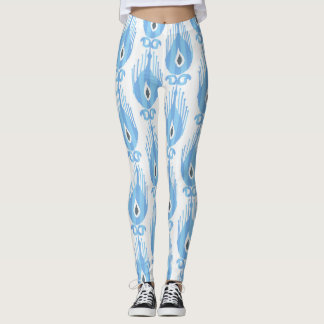 Blue White Ikat Mönster Design Leggings