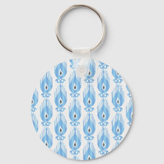 Blue White Ikat Mönster Design Nyckelring (Framsida)