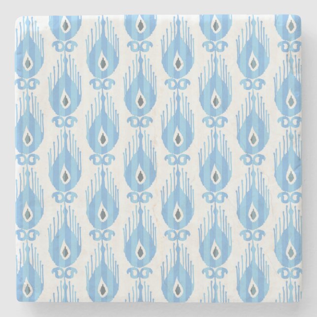 Blue White Ikat Mönster Design Stenunderlägg (Framsidan)