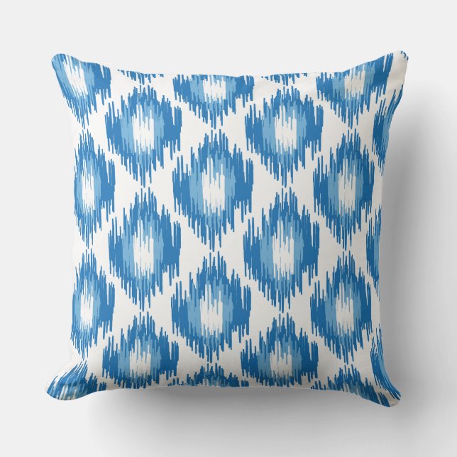 Blue White Ikat Ogee Art Mönster Kudde (Framsida)