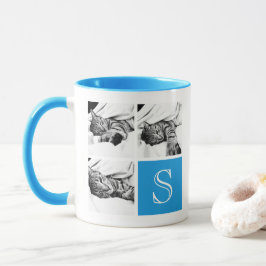Blue - White Instagram Photo Collage Monogram Mugg