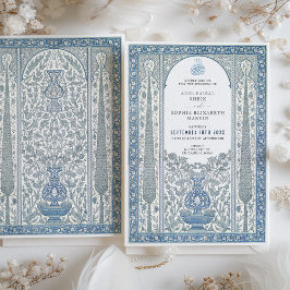 Blue White Iznik Tile Inspired Muslim Bröllop Inbjudningar