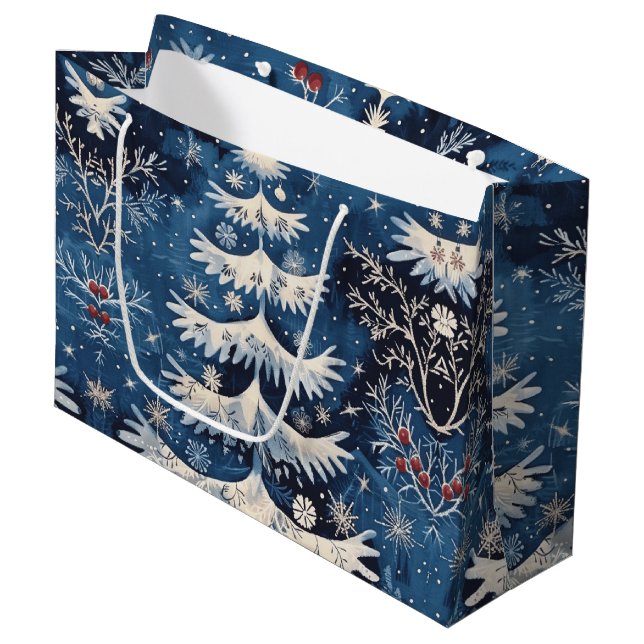 Blue White Julgran Helgdag Gift Bag (Framsidan Vinklad)