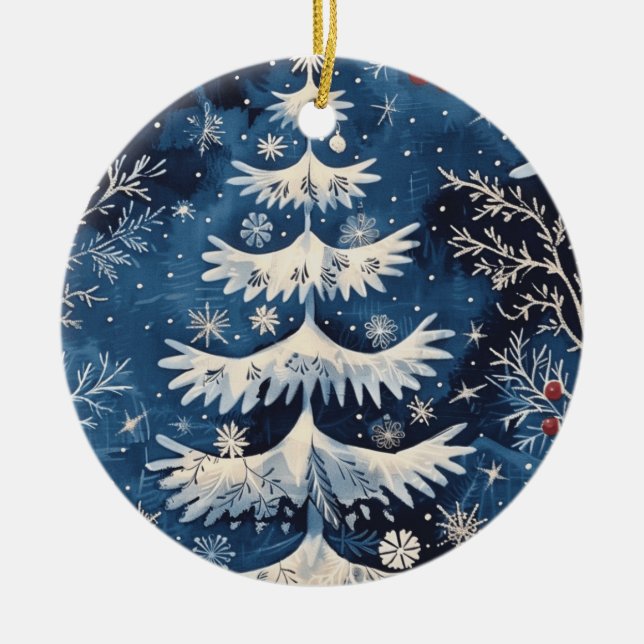 Blue White Julgran Helgdag Ornament (Framsidan)