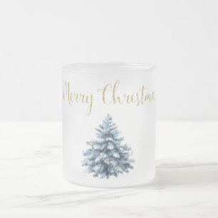 Blue White Julgranar Frostad Glasmugg