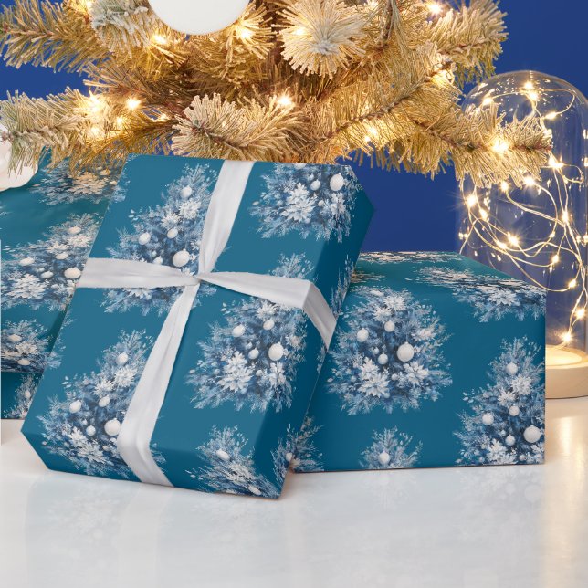 Blue White Julgranar Presentpapper (Helgdagar)