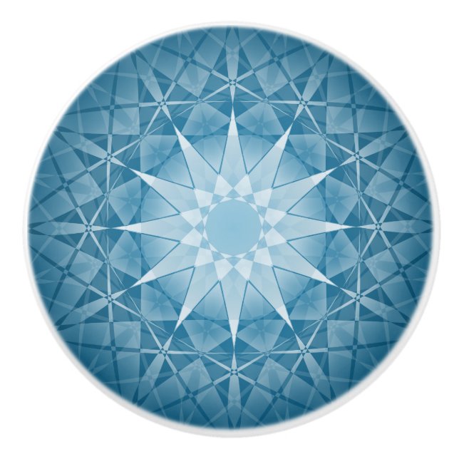 Blue White Kaleidoscope Mönster Mandala Knopp (Framsidan)