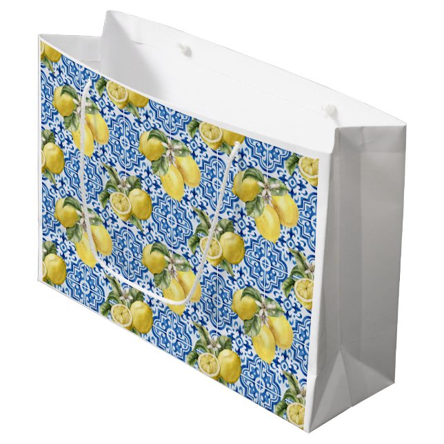 Blue White Lemon Tile Mediterranean Pattern (Framsidan Vinklad)