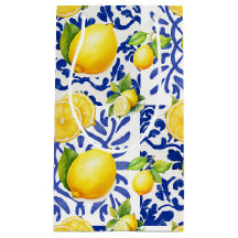 Blue White Lemon Tile Pattern Mediterranean Citrus