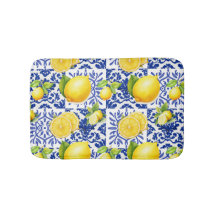 Blue White Lemon Tile Pattern Mediterranean Citrus