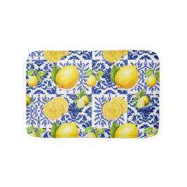 Blue White Lemon Tile Pattern Mediterranean Citrus Badrumsmatta