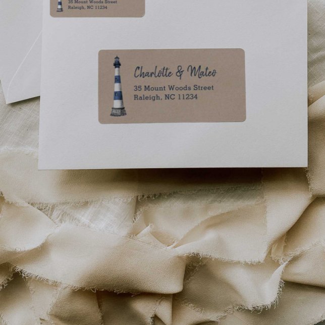 Blue White Lighthouse Kraft-etikett Adressetikett (Skapare uppladdad)