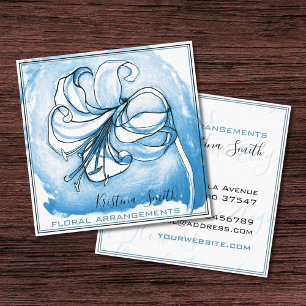 Blue & White Lily Blommigt Arrangements Florist Fyrkantigt Visitkort