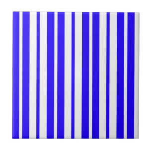 Blue White Lodrät Rand Mönster Kakelplatta