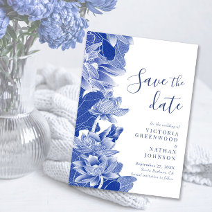 Blue White Lotus Blommigt Chinoiserie Spara datum