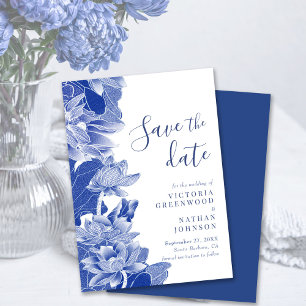 Blue White Lotus Blommigt Chinoiserie Spara datum Datumet