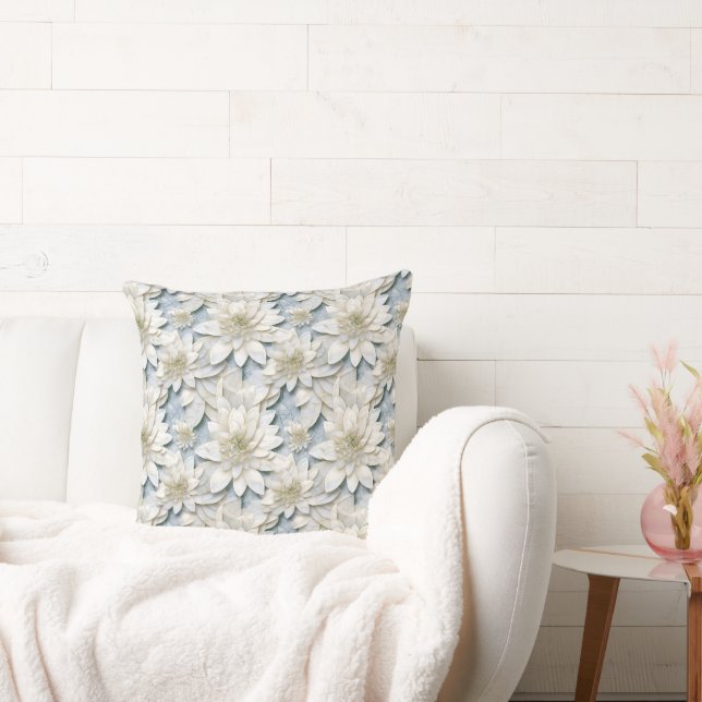 Blue White Lotus Flowers Kudde (Soffa)