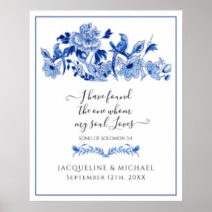 Blue White Love birds China Blommigt Välkommen Brö Poster