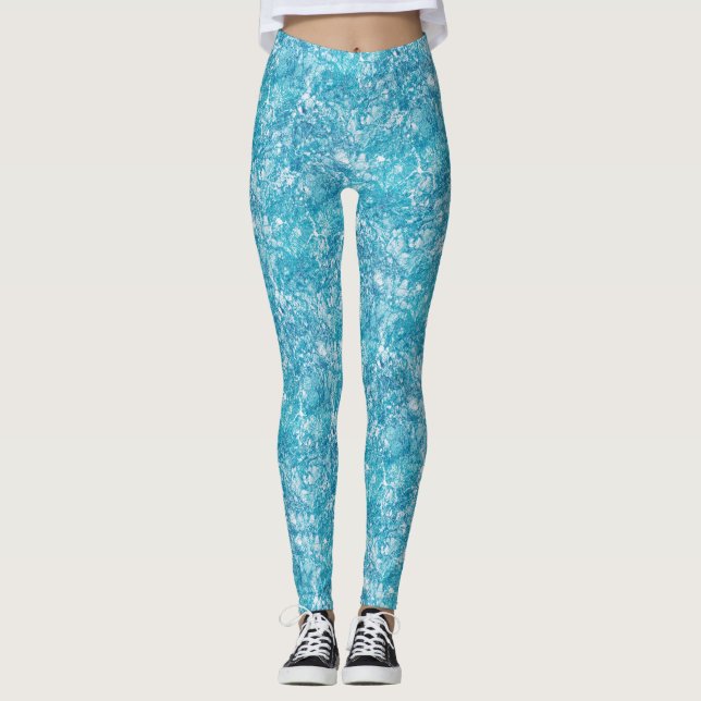 Blue & White Marble Struktur Leggings (Framsida)