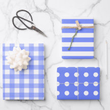 Blue White Matching Mönster Gingham Dots Stripe