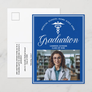 Blue White Medical School Photo Studenten Inbjudan Vykort