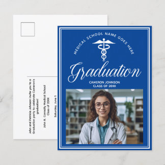 Blue White Medical School Photo Studenten Inbjudan Vykort