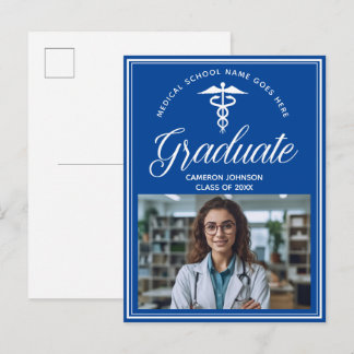Blue White Medical School Photo Studenten Meddelande Vykort