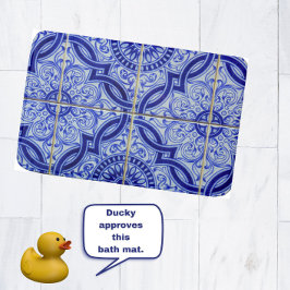 Blue + White Mediterranean Azulejo Tile Mönster Badrumsmatta